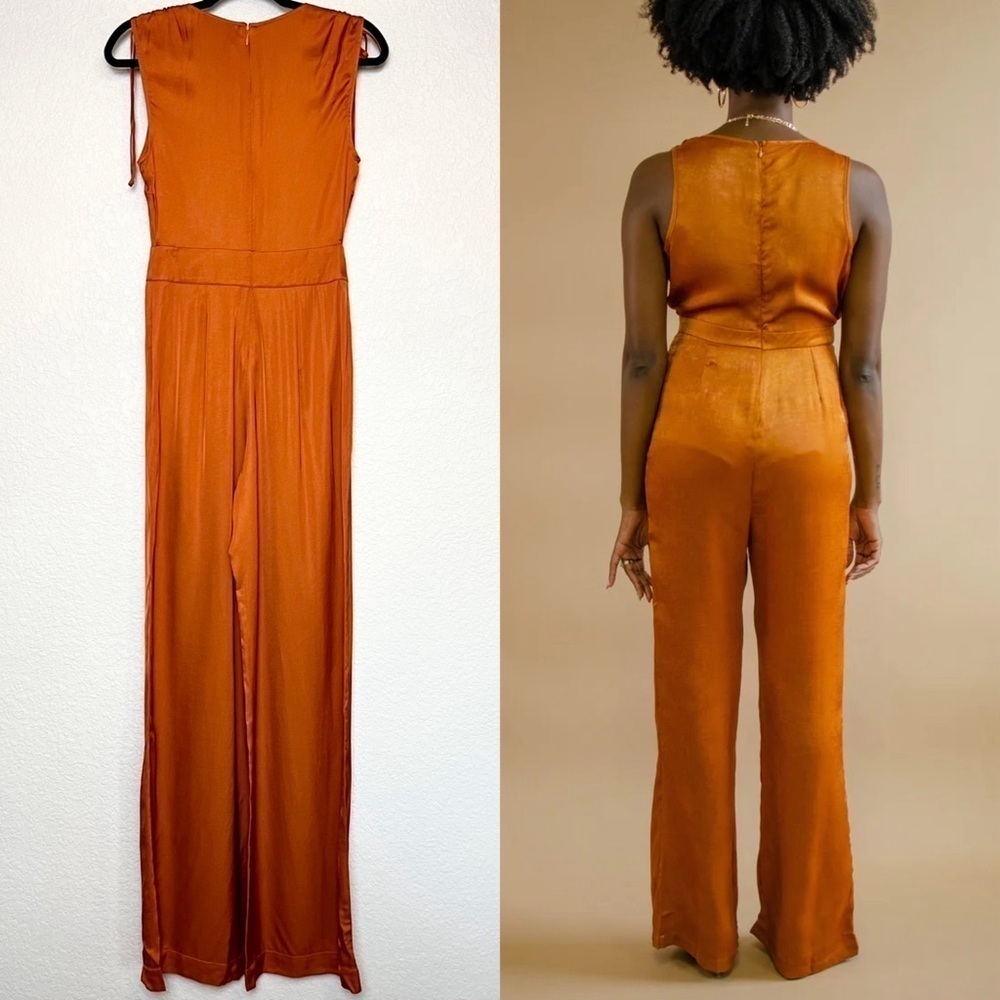 NWT L’AGENCE Sleeveless Ruched Tie Shoulder High Rise Wide Leg Wrap Jumpsuit XS - Picture 2 of 5